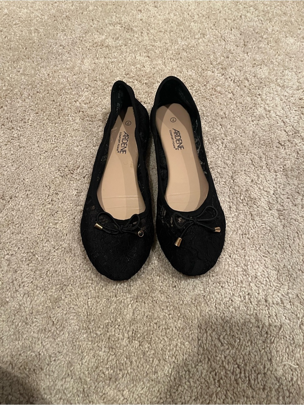 Ardene Black Lace Ballet Flats with Bow Accent